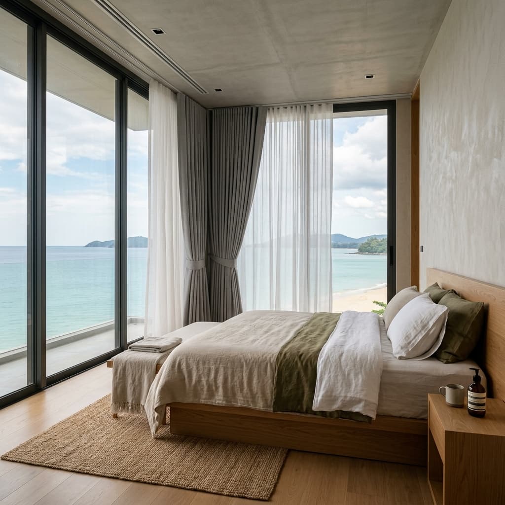 Beachfront Modern Bedroom Blackout Drapes